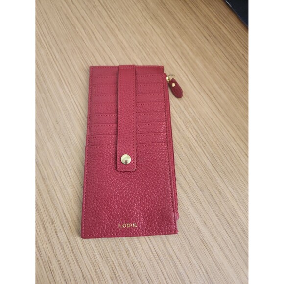 Lodis Red Pebbled Leather Cardholder Wallet - Picture 1 of 6